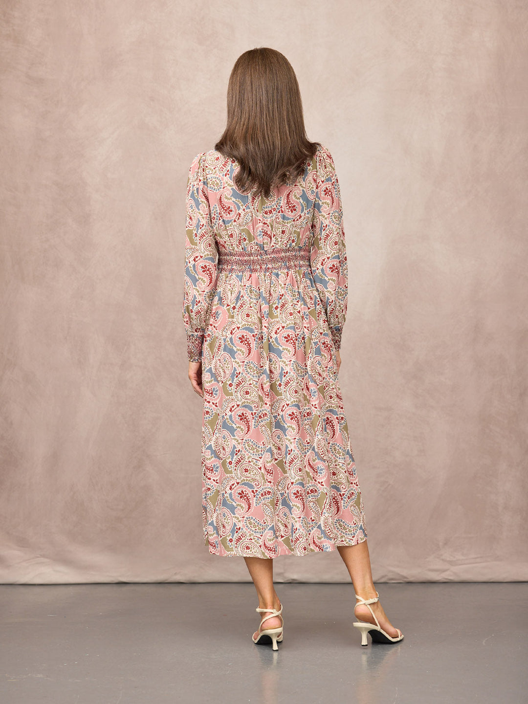 Hatty Contrast Shirring Dress - Multi Paisley Print