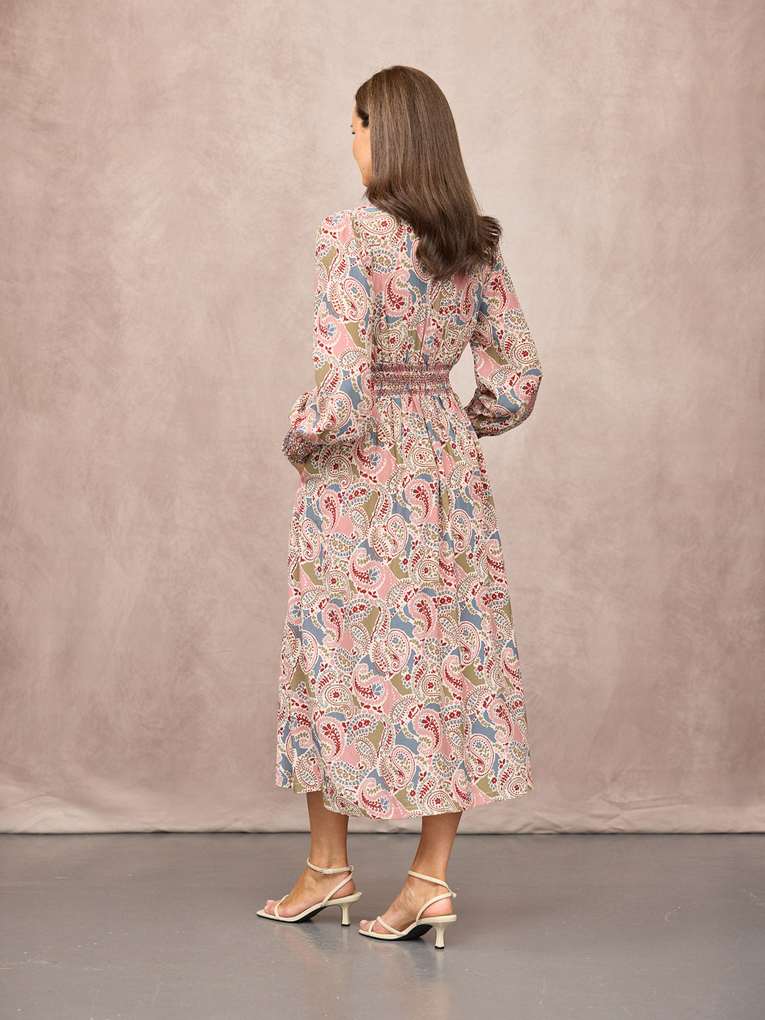 Hatty Contrast Shirring Dress - Multi Paisley Print