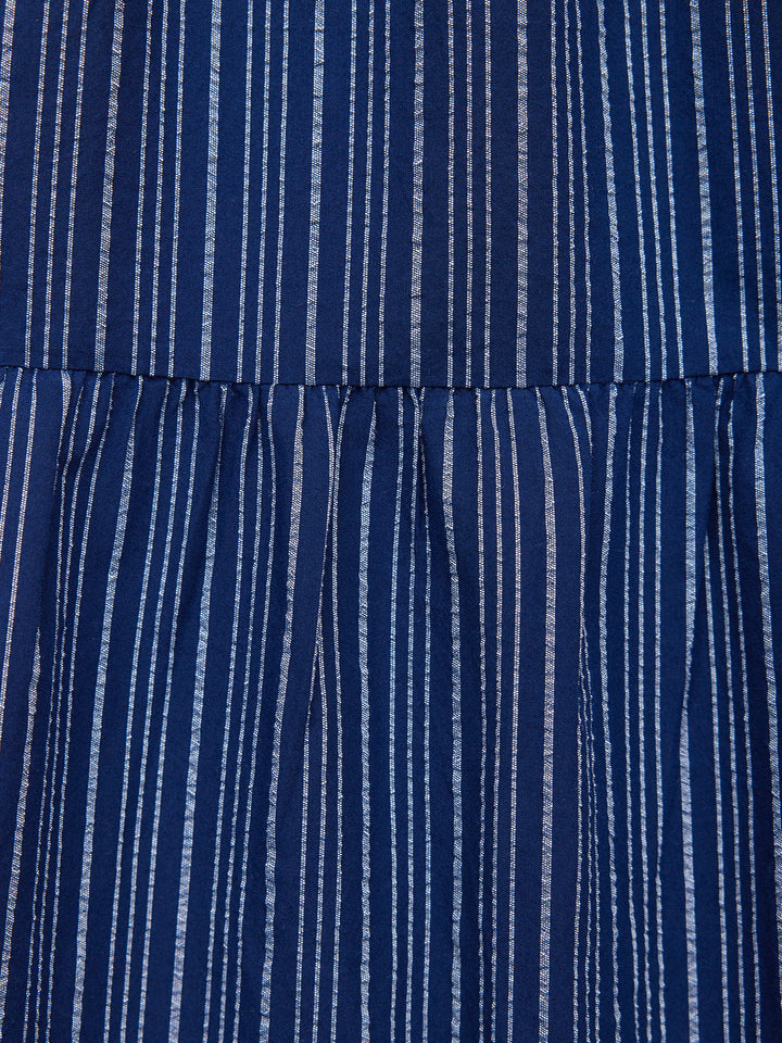 Alicia Long Sleeve Tiered Stripe Dress - Navy & White