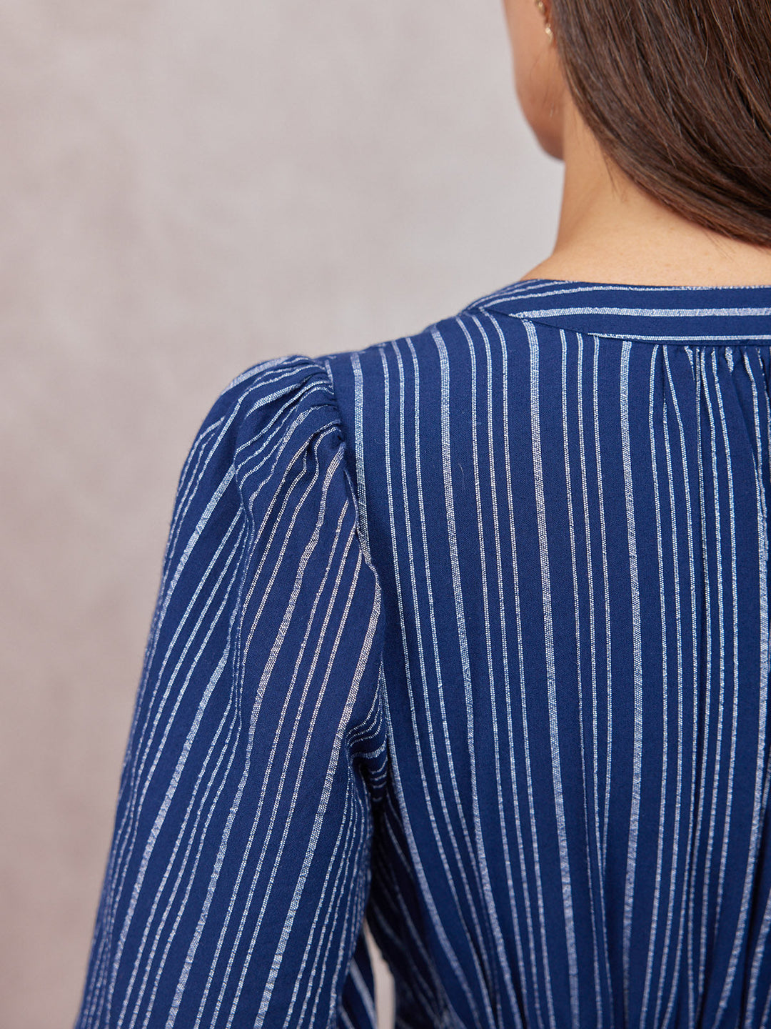 Alicia Long Sleeve Tiered Stripe Dress - Navy & White