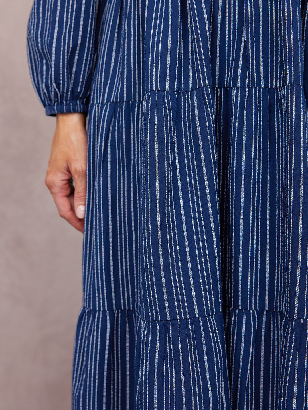 Alicia Long Sleeve Tiered Stripe Dress - Navy & White