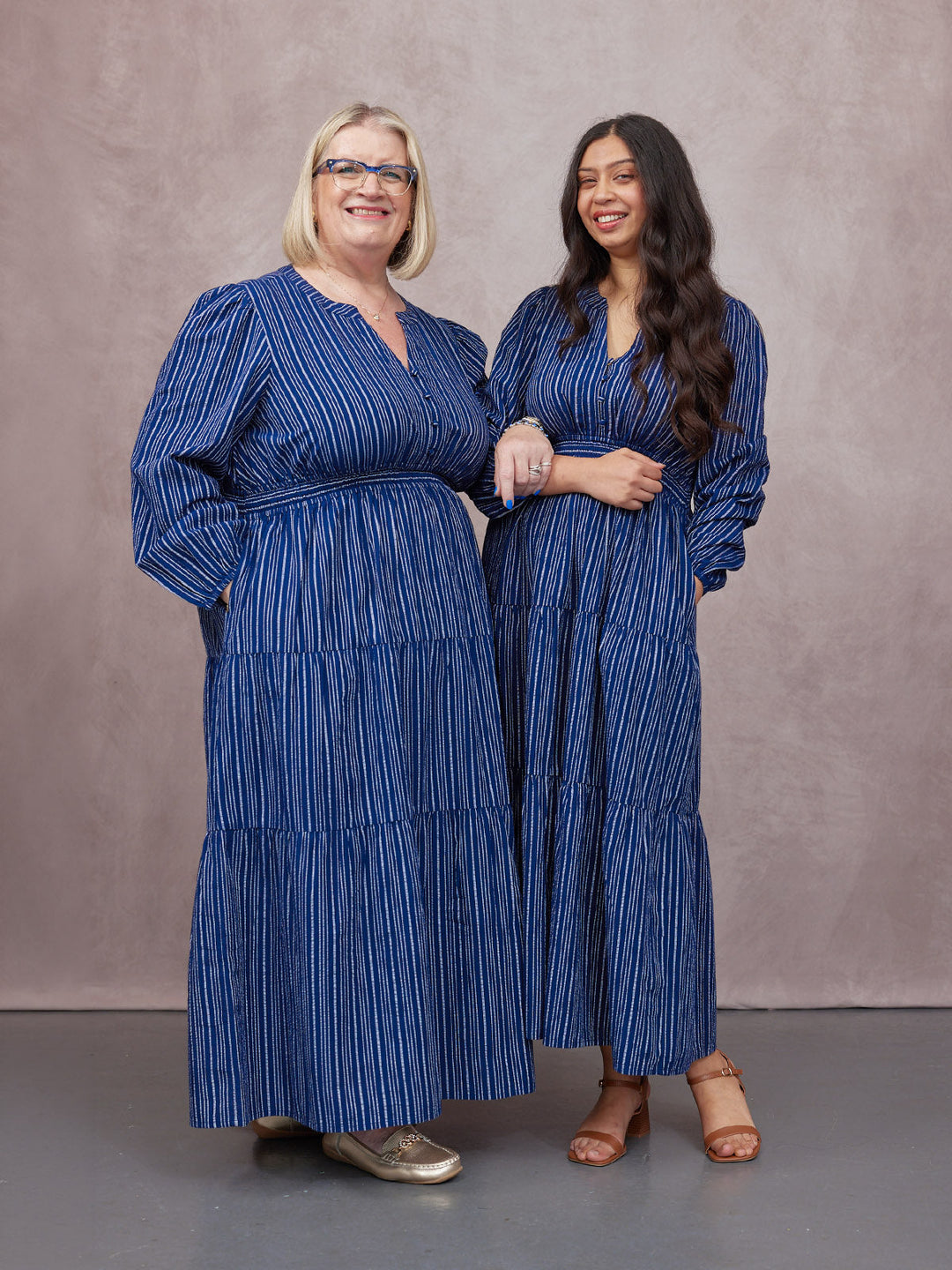 Alicia Long Sleeve Tiered Stripe Dress - Navy & White
