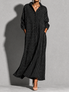 Women's Striped Long Sleeve Button-Up Shirt Maxi Dress