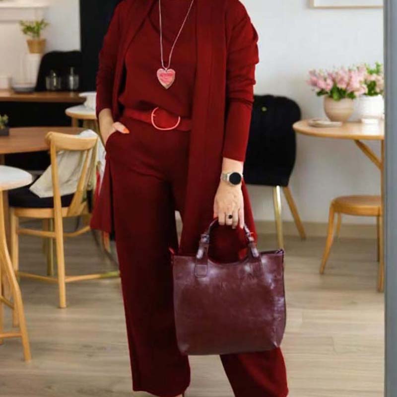 Elegant 3-piece set including long cardigan, top and pants💞