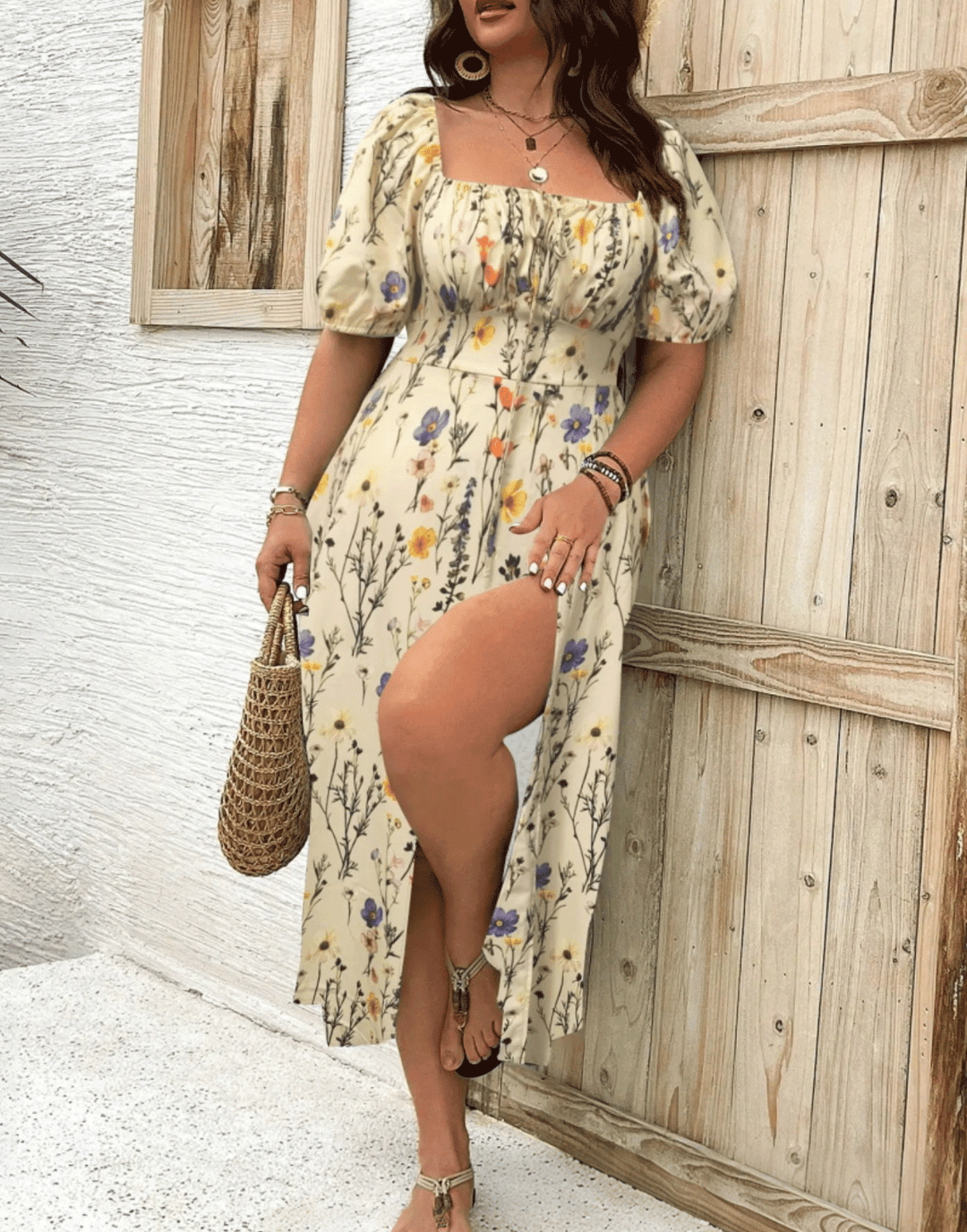 Women's Plus Size Temperament Slimming Split Floral Dress