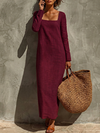 Women's Minimalist Solid Linen Holiday Square Neck Long Sleeve Dress