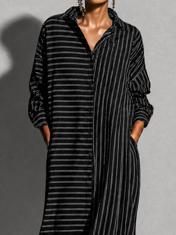 Women's Striped Long Sleeve Button-Up Shirt Maxi Dress