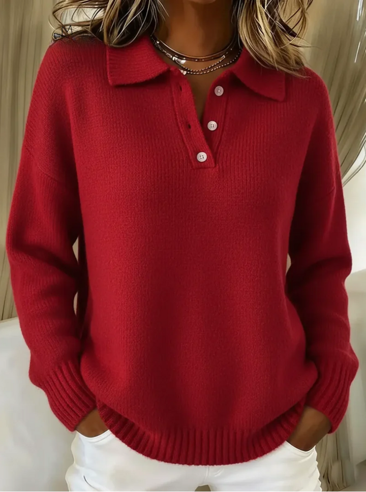 Olivia | Women's Polo Collar Knit Sweater, Relaxed Fit Soft Cool Weather Pullover