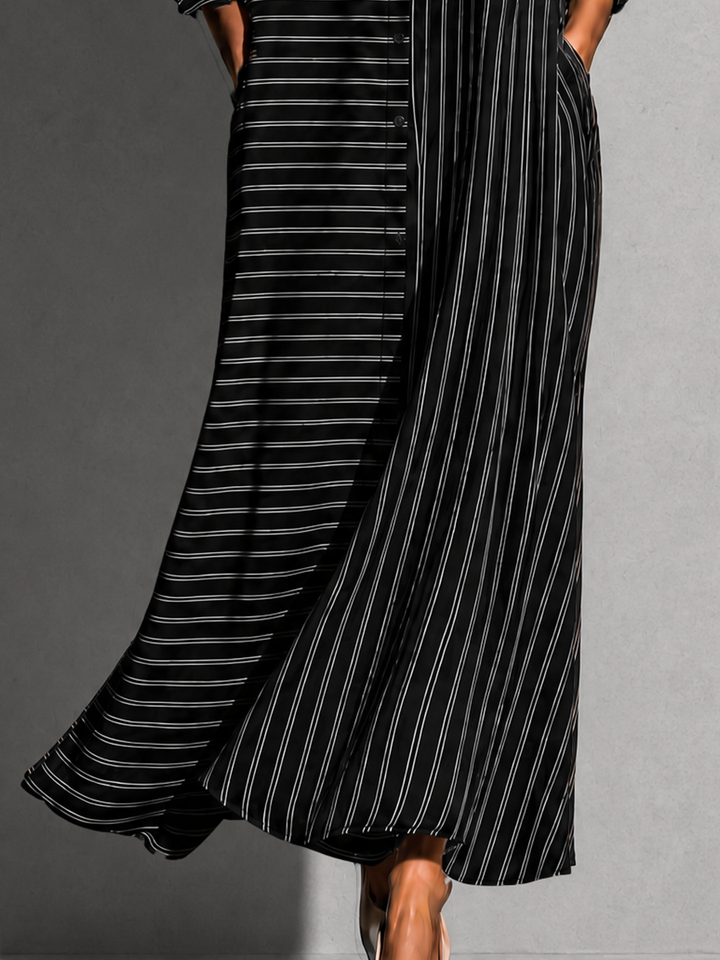 Women's Striped Long Sleeve Button-Up Shirt Maxi Dress