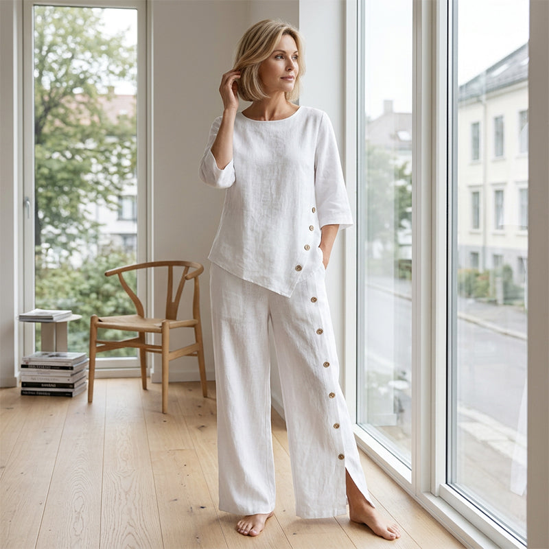 Women's Irregular Hem Top & Wide Leg Pants Two-Piece Set