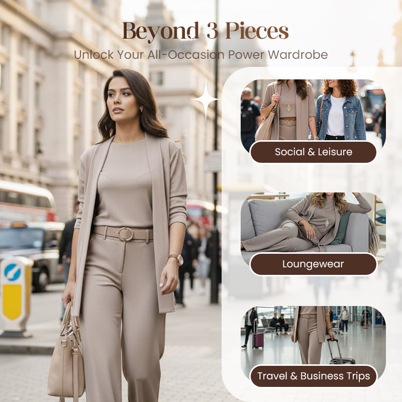 Elegant 3-piece set including long cardigan, top and pants💞