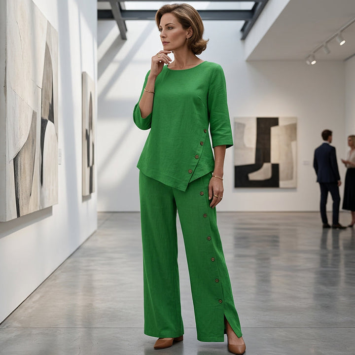 Women's Irregular Hem Top & Wide Leg Pants Two-Piece Set