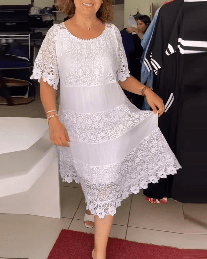 ANABEL | WHITE LACE TIERED MIDI DRESS
