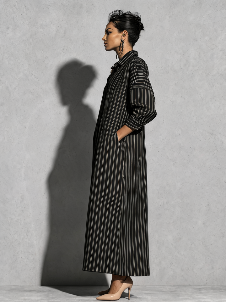 Women's Striped Long Sleeve Button-Up Shirt Maxi Dress