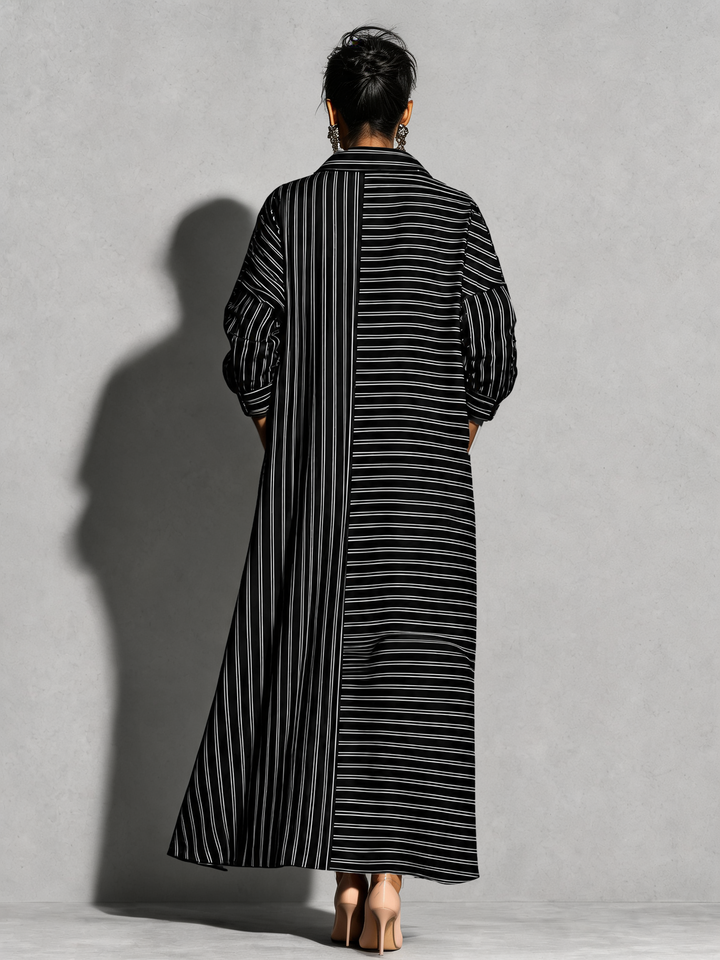 Women's Striped Long Sleeve Button-Up Shirt Maxi Dress