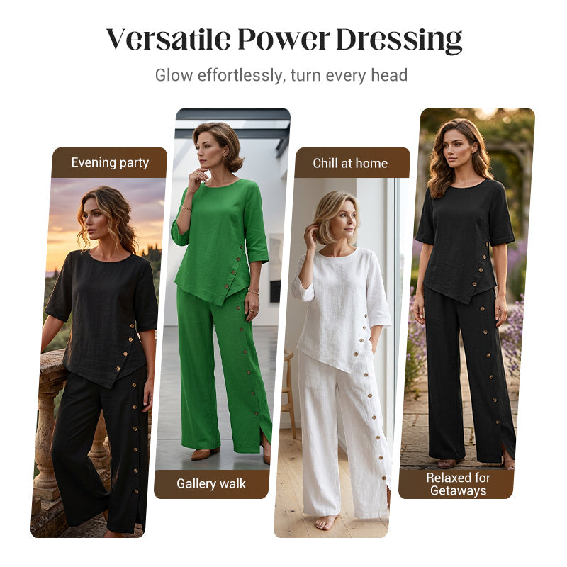 Women's Irregular Hem Top & Wide Leg Pants Two-Piece Set