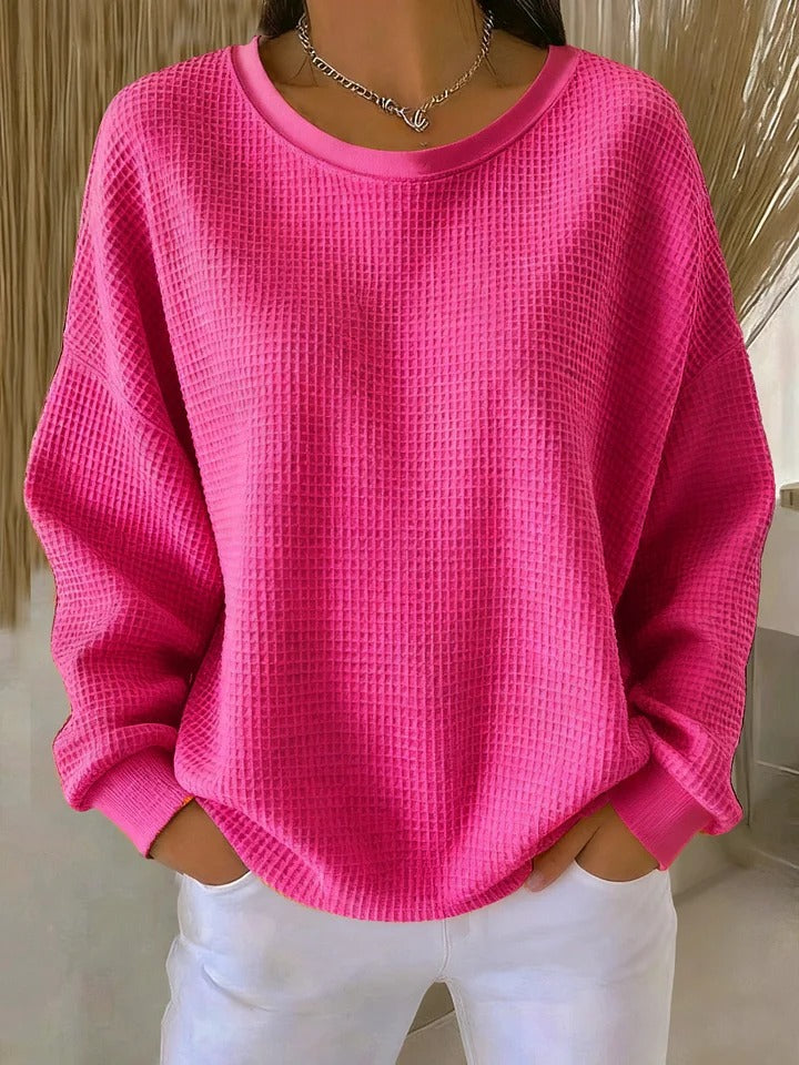 Elora | Women's Pink Textured Knit Sweater, Relaxed Fit Soft Pullover for Everyday Wear
