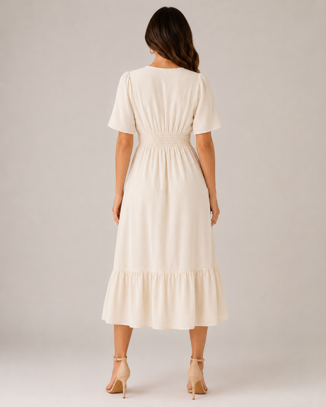 Marjo- Midi Dress with V-Neck and Waist Accent