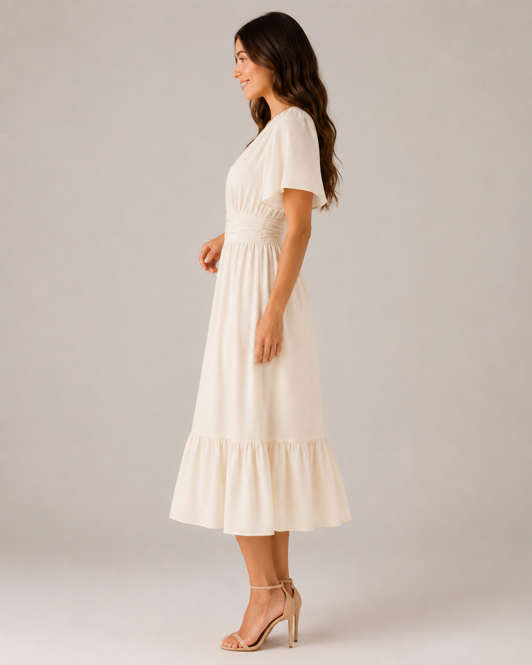 Marjo- Midi Dress with V-Neck and Waist Accent