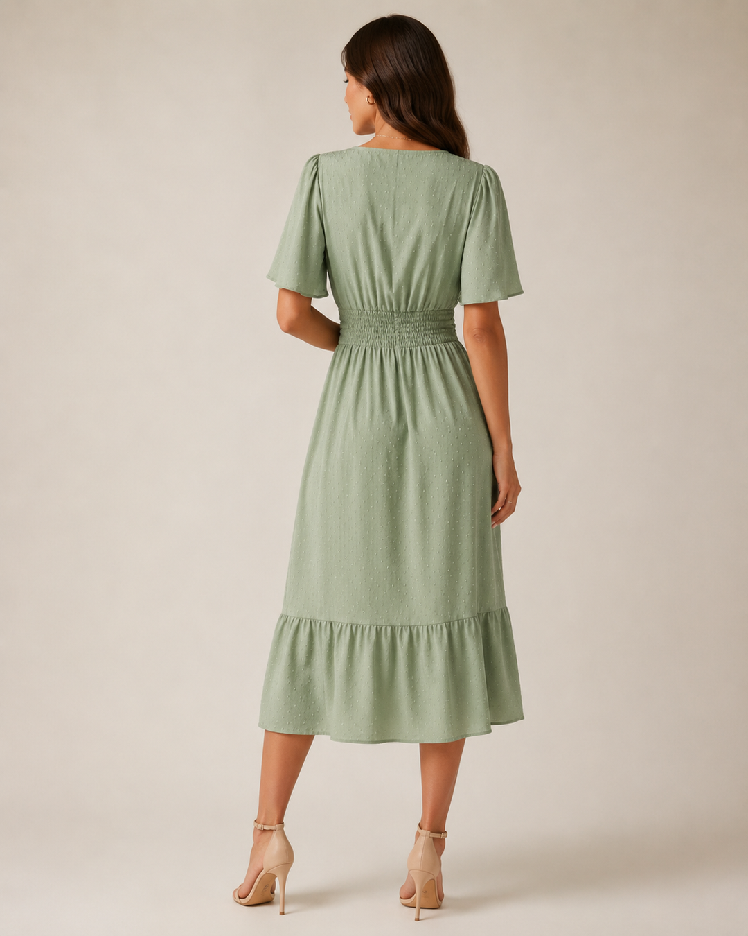 Marjo- Midi Dress with V-Neck and Waist Accent