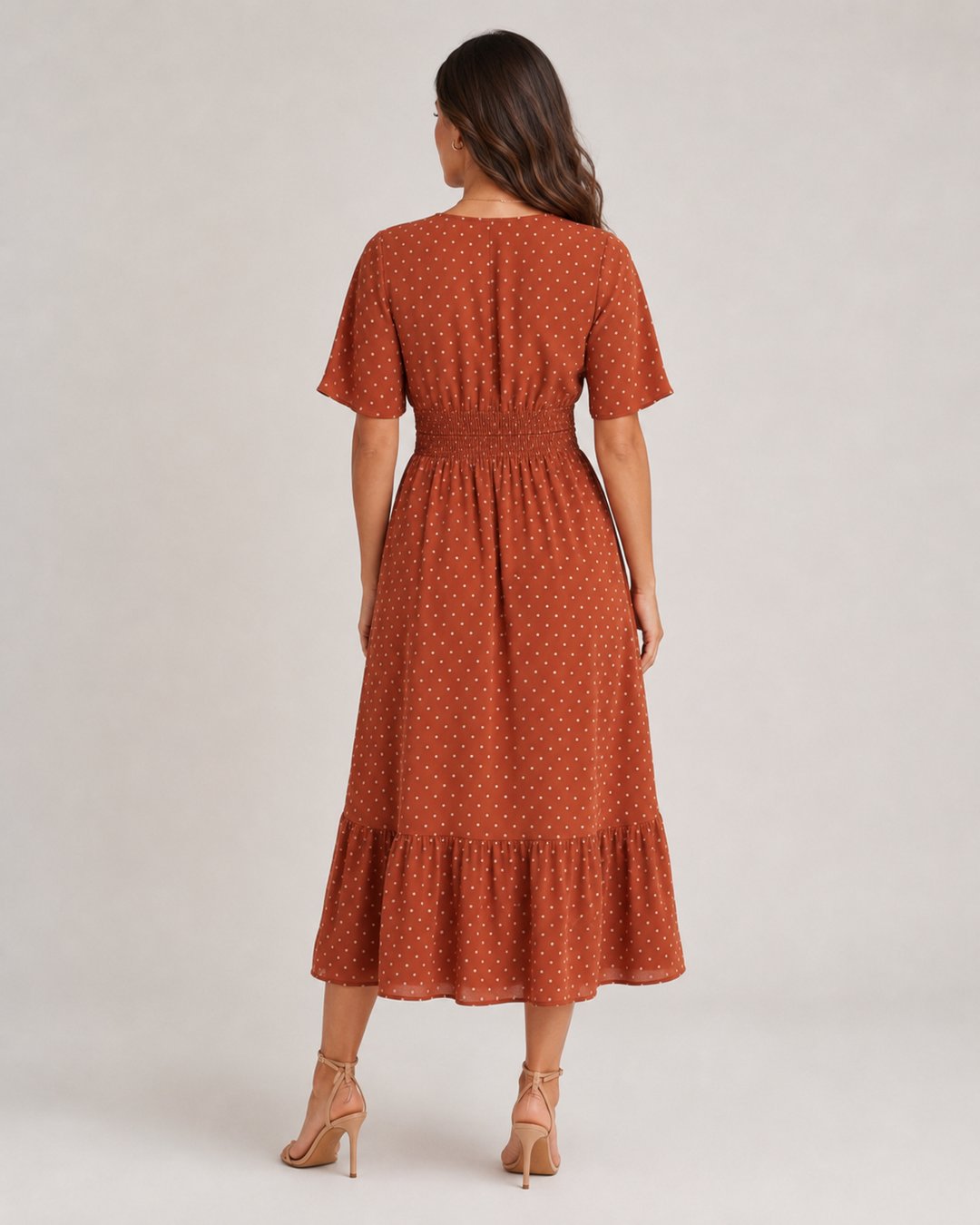 Marjo- Midi Dress with V-Neck and Waist Accent
