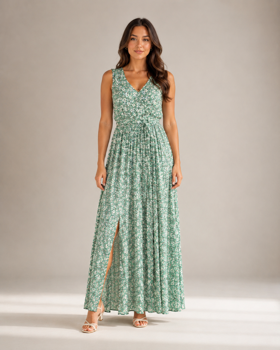 Maren - Sleeveless Maxi Dress with Floral Print and Slit