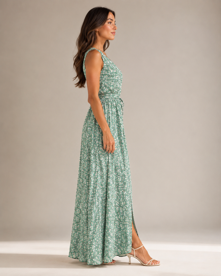Maren - Sleeveless Maxi Dress with Floral Print and Slit