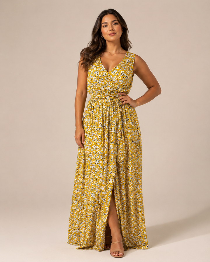 Maren - Sleeveless Maxi Dress with Floral Print and Slit