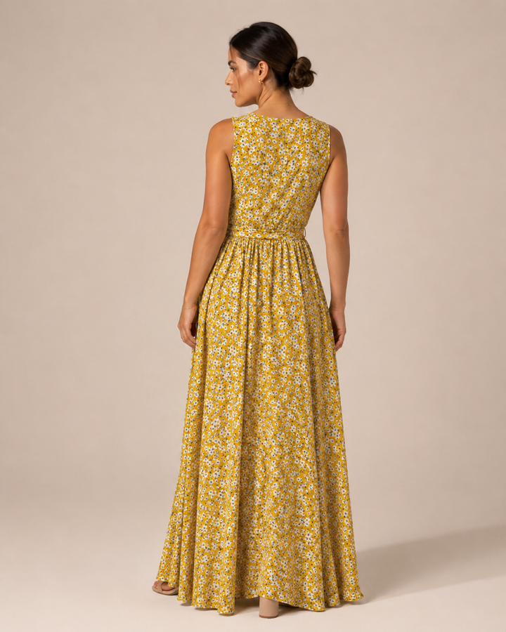 Maren - Sleeveless Maxi Dress with Floral Print and Slit