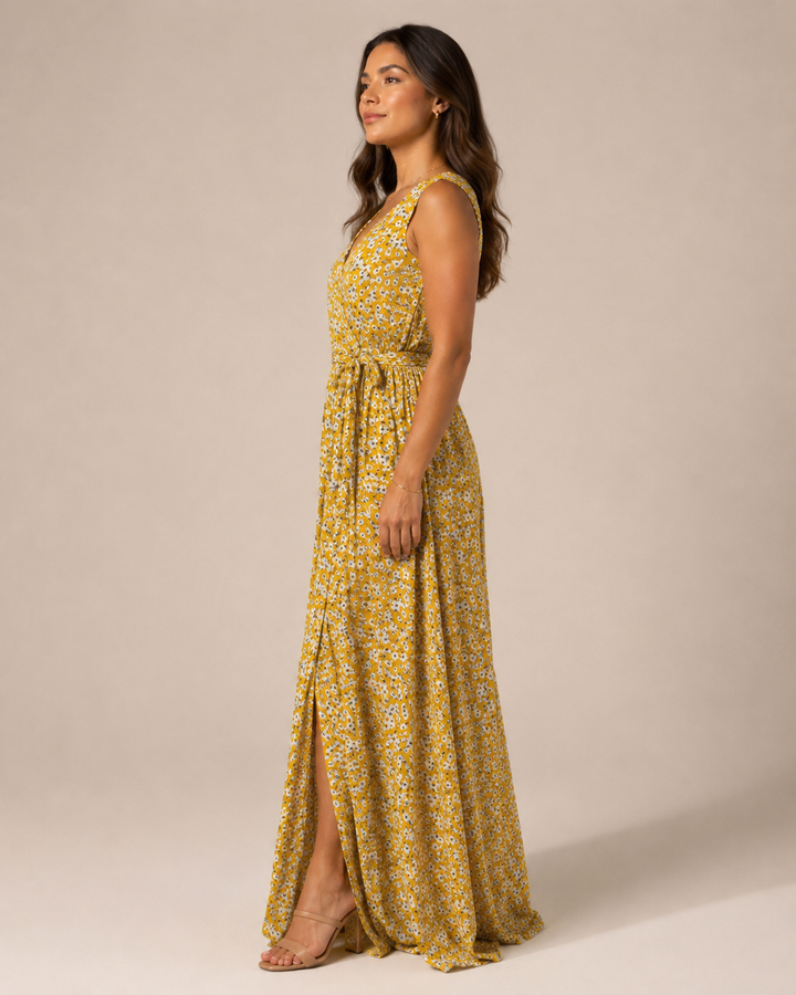 Maren - Sleeveless Maxi Dress with Floral Print and Slit