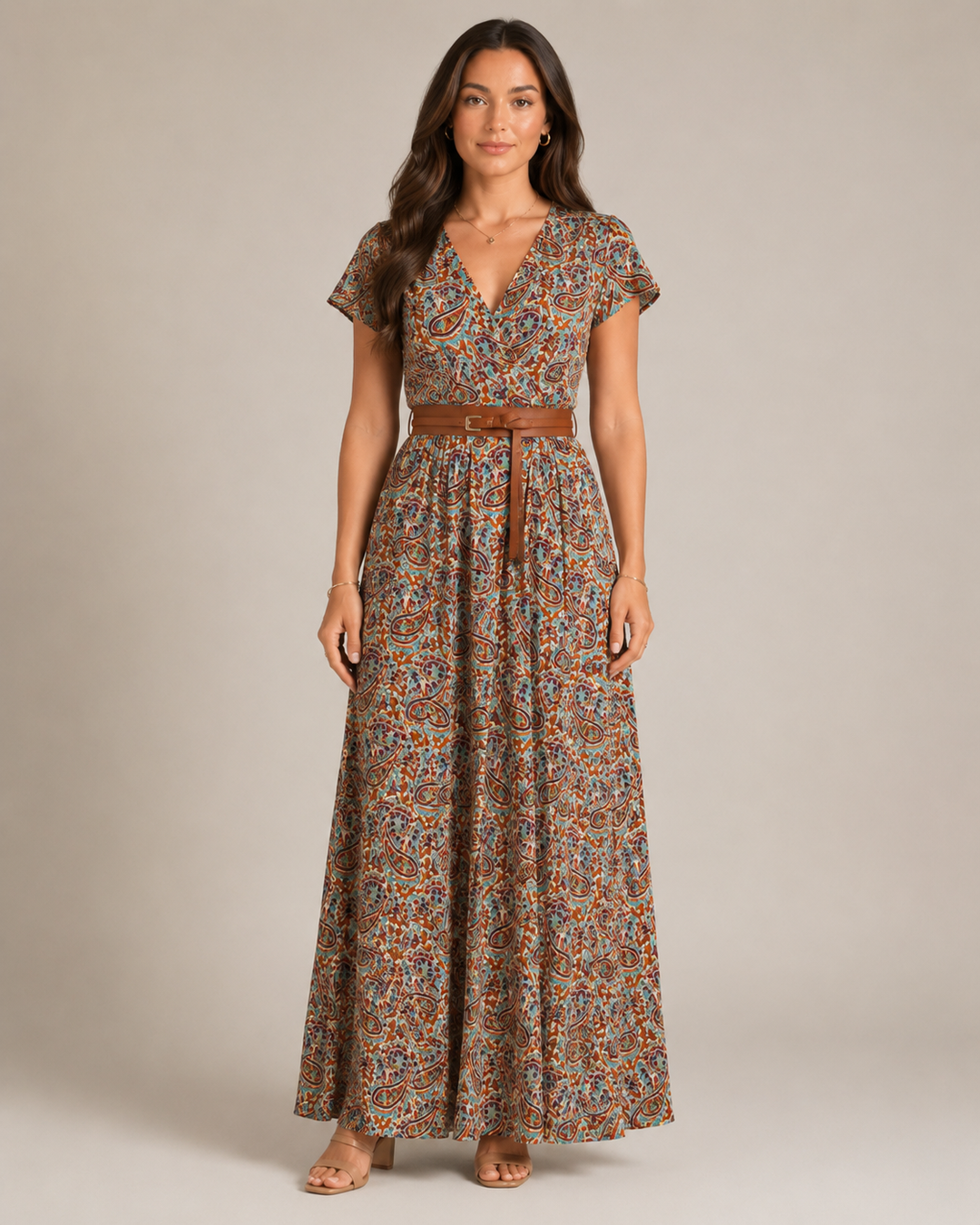 Miranda - Maxi Dress with Elegant Print and Tie Belt