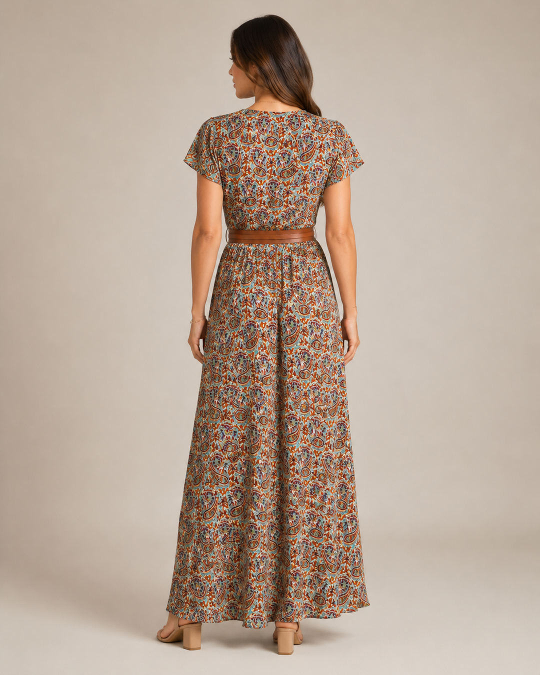 Miranda - Maxi Dress with Elegant Print and Tie Belt