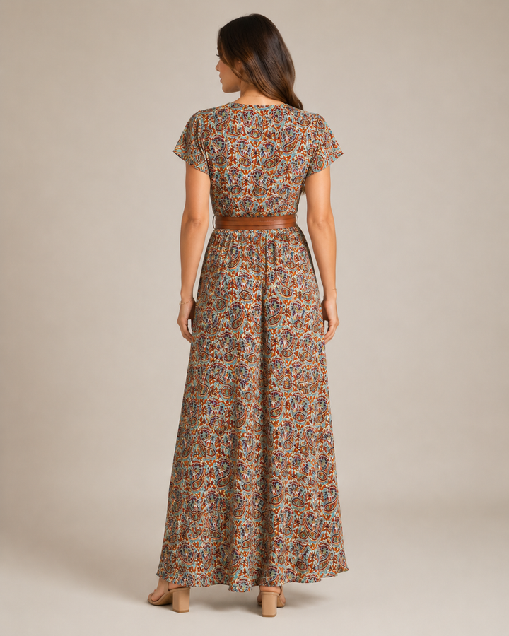 Miranda - Maxi Dress with Elegant Print and Tie Belt