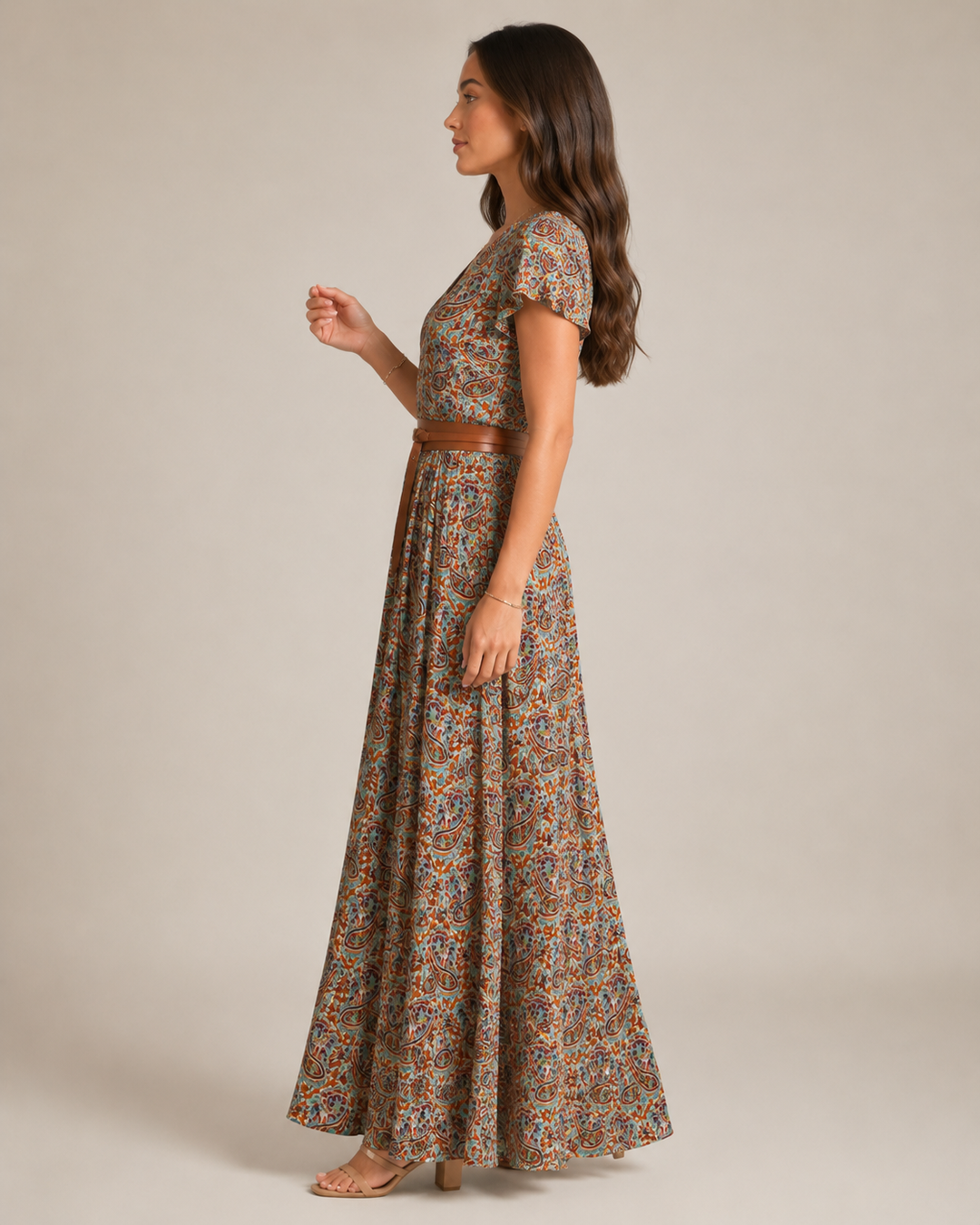 Miranda - Maxi Dress with Elegant Print and Tie Belt