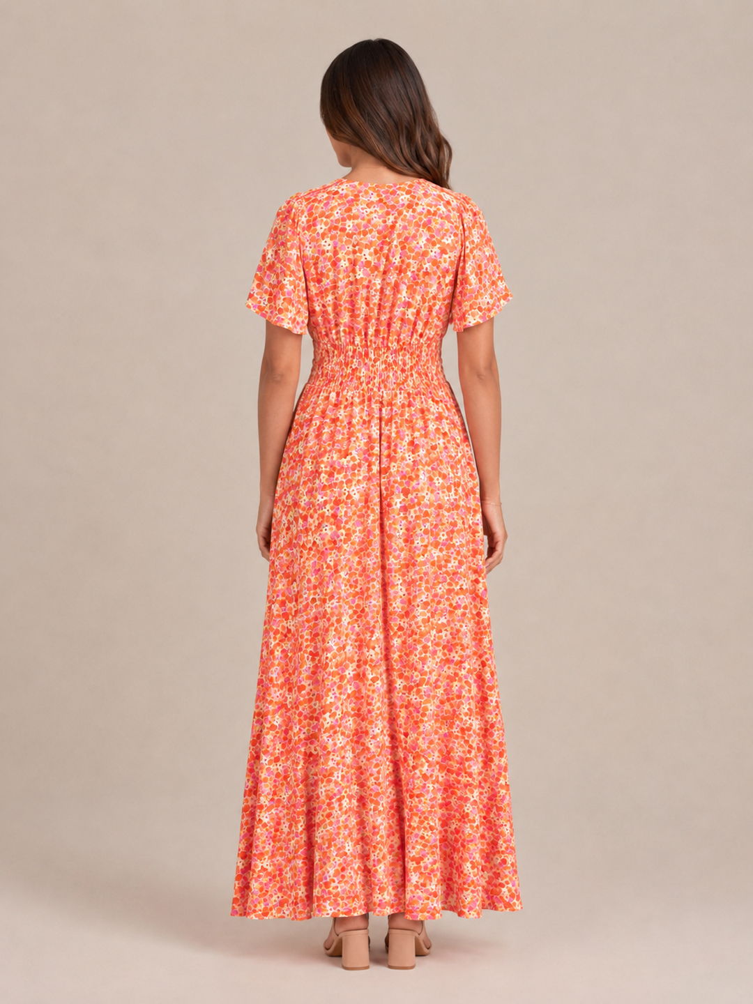 Marjo - Maxi Dress with V-Neck, Elastic Waist and Floral Print