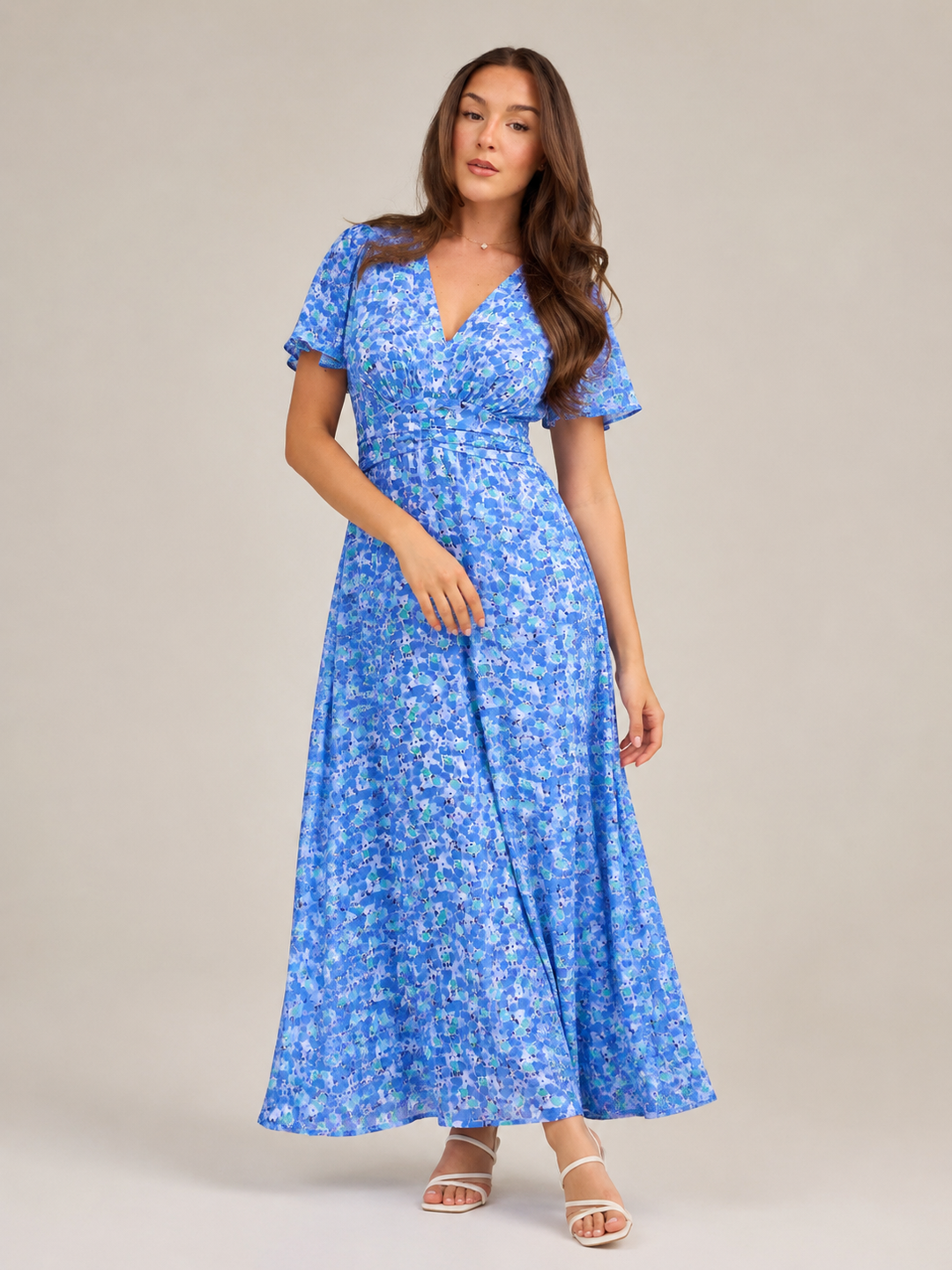 Marjo - Maxi Dress with V-Neck, Elastic Waist and Floral Print