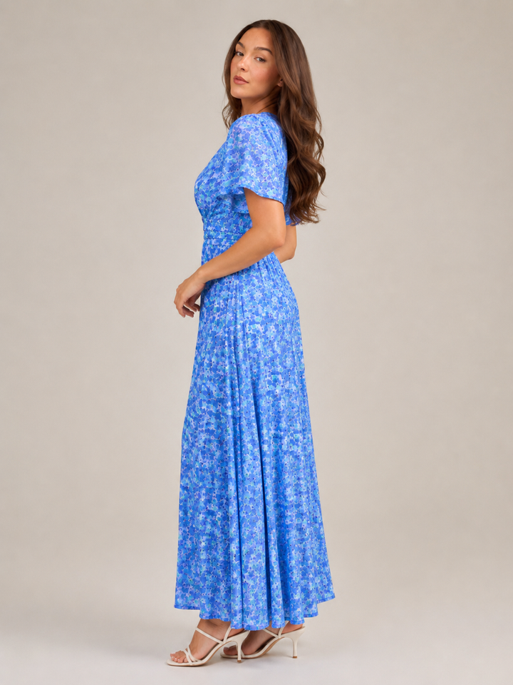 Marjo - Maxi Dress with V-Neck, Elastic Waist and Floral Print