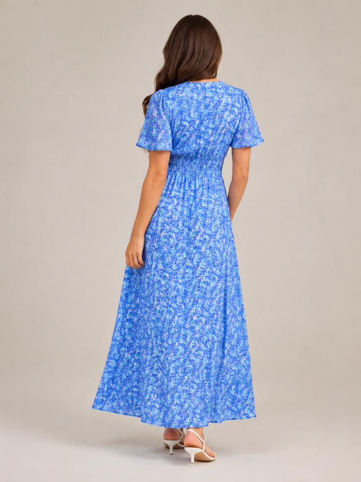 Marjo - Maxi Dress with V-Neck, Elastic Waist and Floral Print
