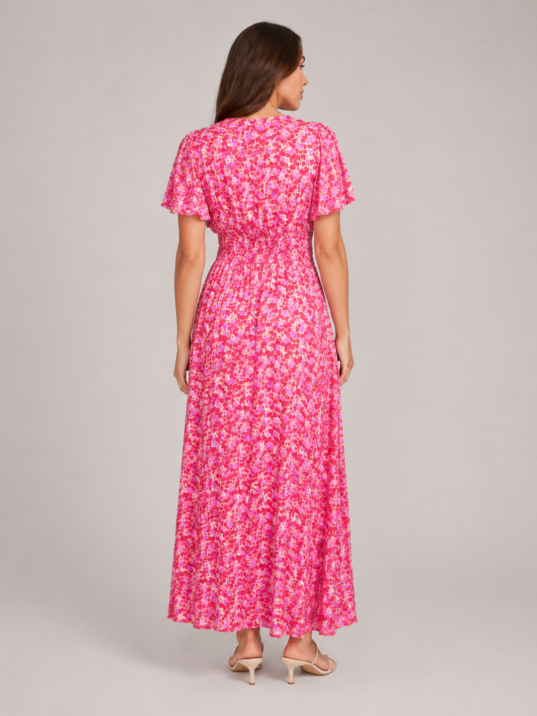 Marjo - Maxi Dress with V-Neck, Elastic Waist and Floral Print