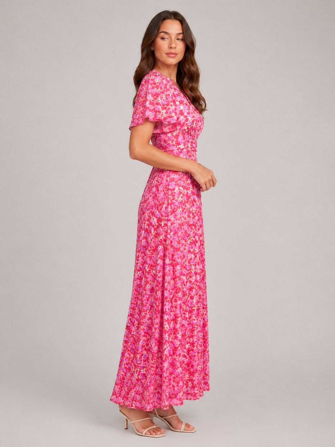Marjo - Maxi Dress with V-Neck, Elastic Waist and Floral Print