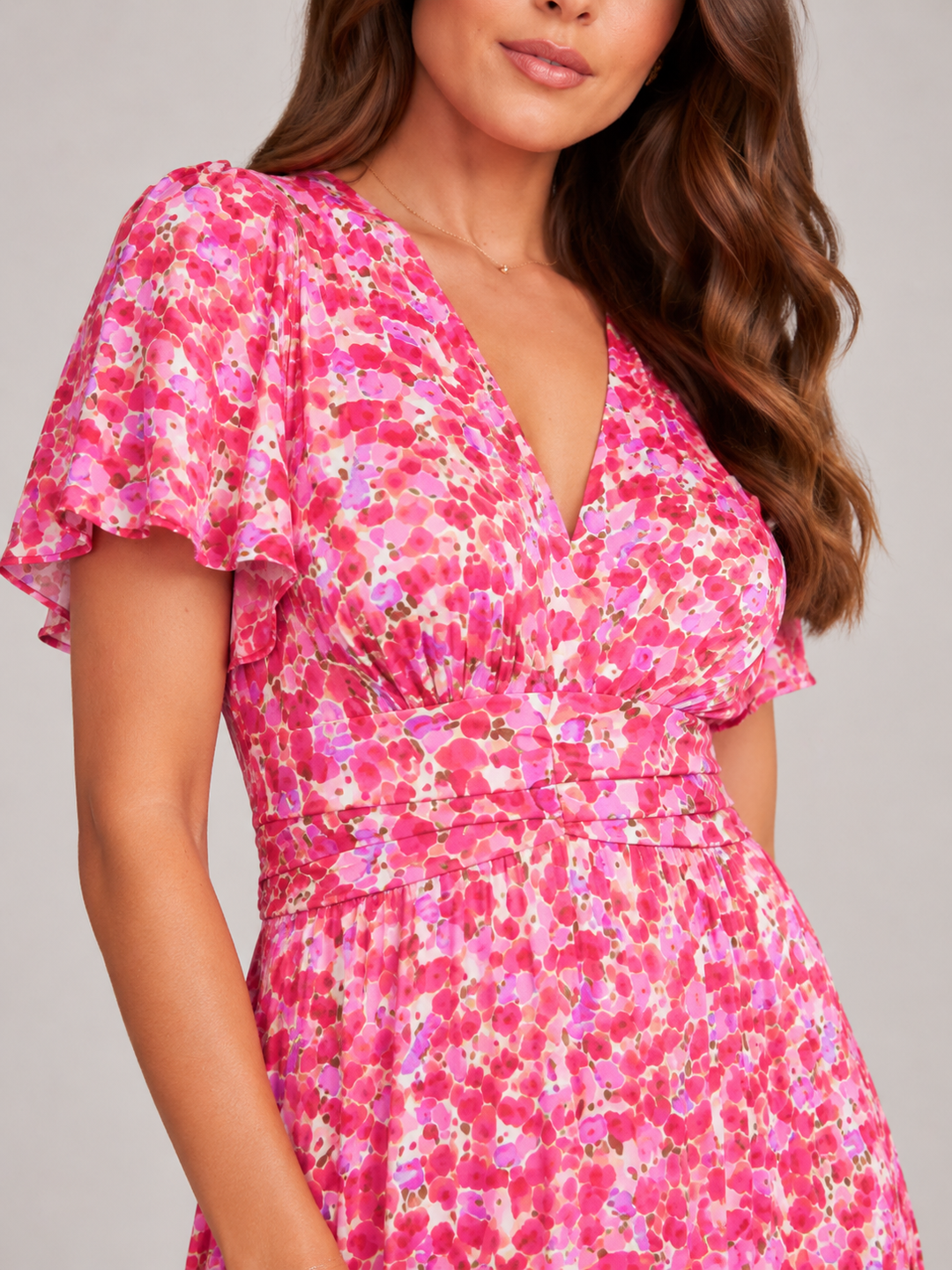 Marjo - Maxi Dress with V-Neck, Elastic Waist and Floral Print