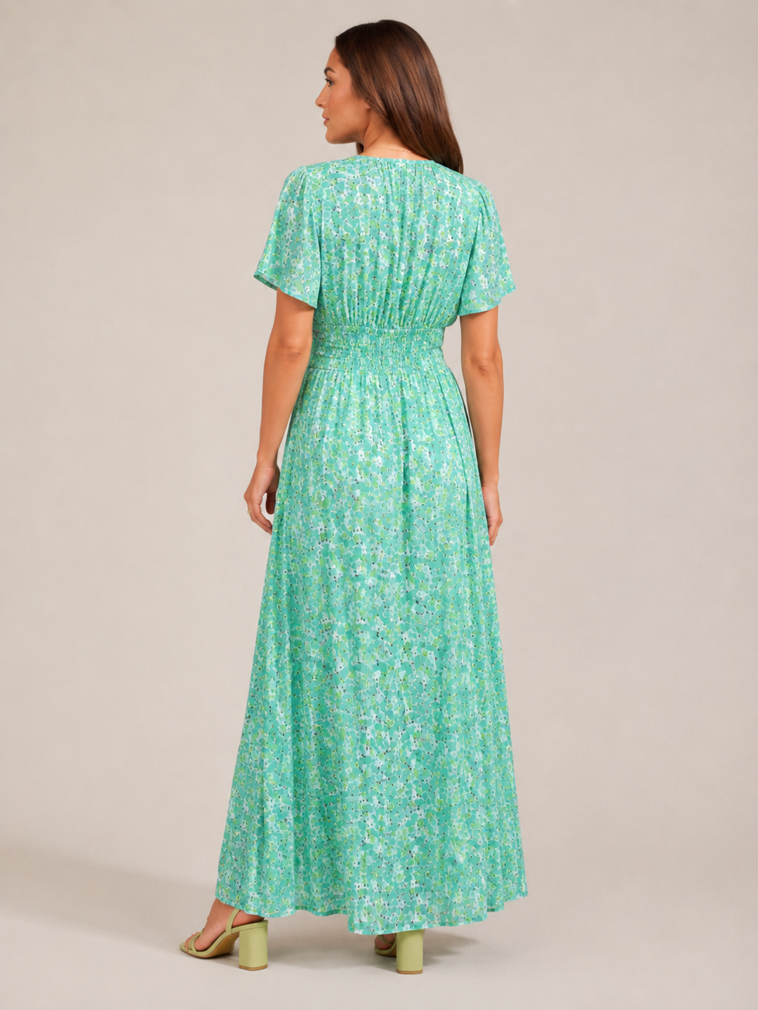 Marjo - Maxi Dress with V-Neck, Elastic Waist and Floral Print