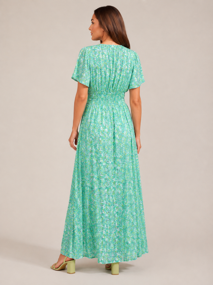 Marjo - Maxi Dress with V-Neck, Elastic Waist and Floral Print