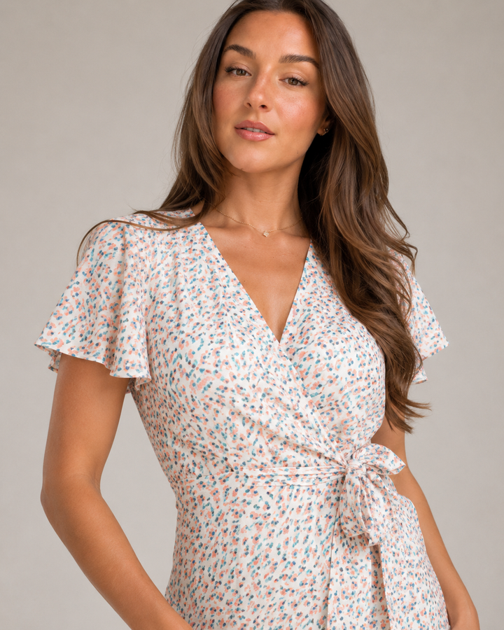 Maris- Wrap Dress with Floral Print and V-Neck