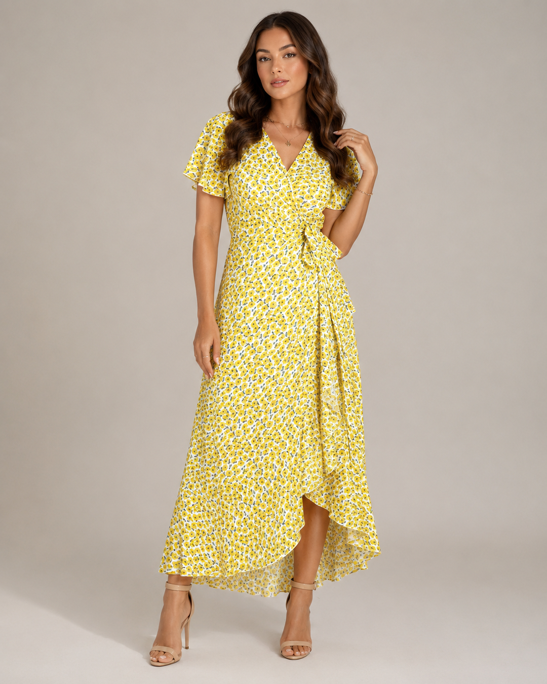 Maris- Wrap Dress with Floral Print and V-Neck