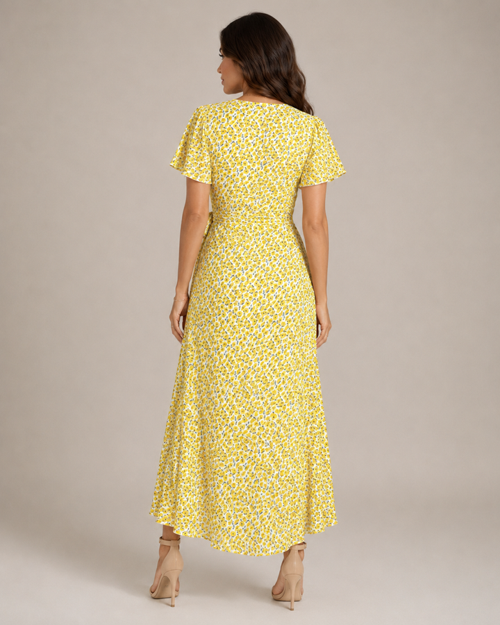 Maris- Wrap Dress with Floral Print and V-Neck