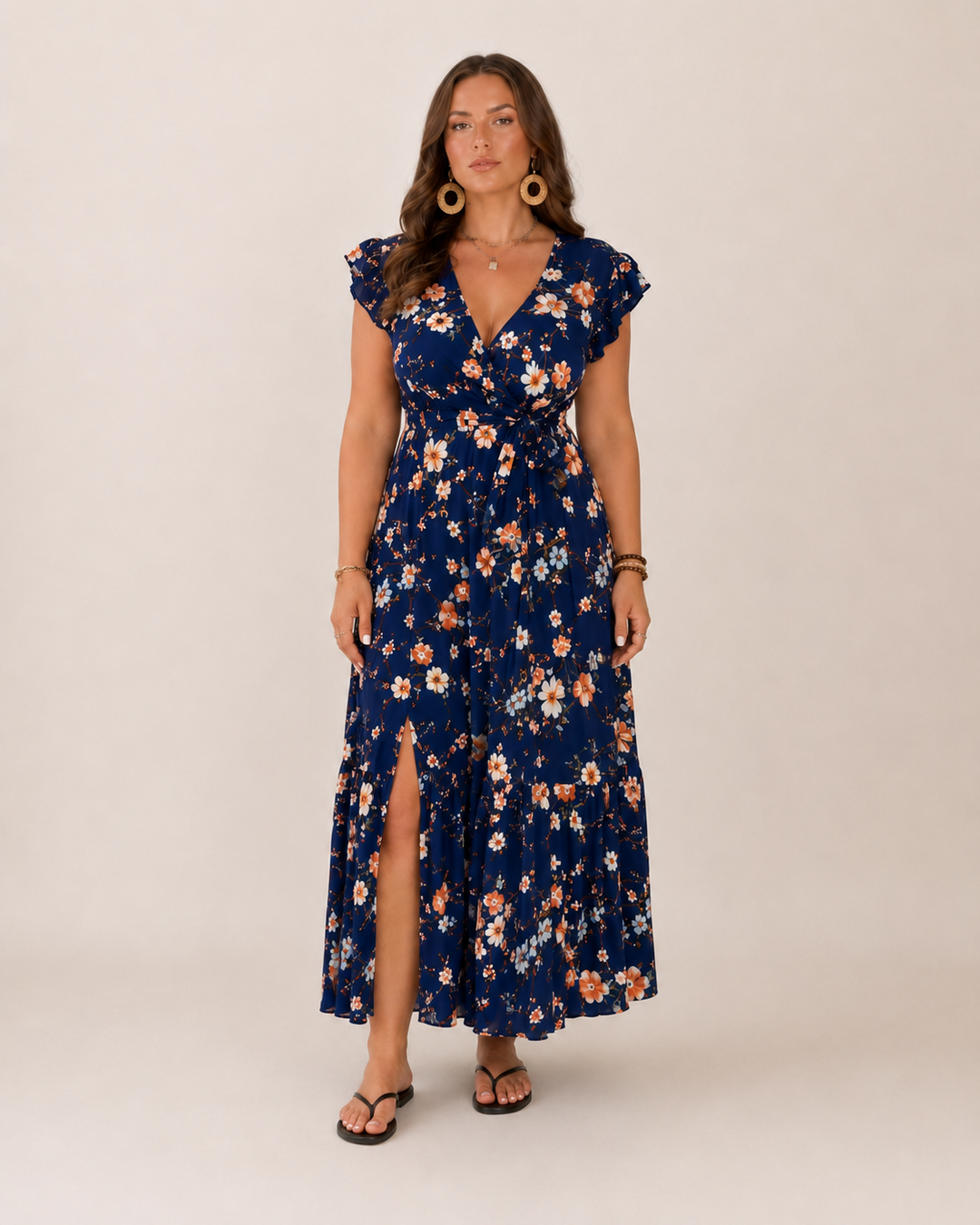 Britt - Flowy Maxi Dress with Floral Print and Flattering Wrap Fit