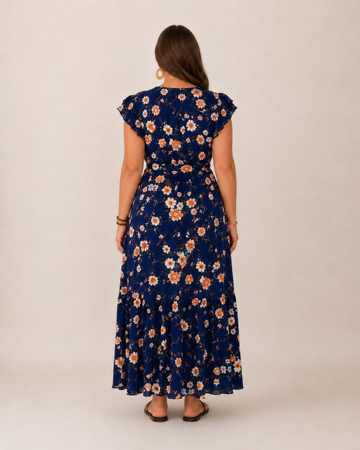 Britt - Flowy Maxi Dress with Floral Print and Flattering Wrap Fit