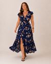 Britt - Flowy Maxi Dress with Floral Print and Flattering Wrap Fit