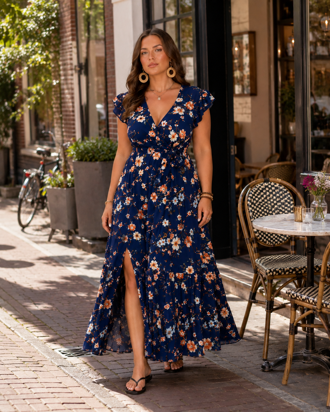 Britt - Flowy Maxi Dress with Floral Print and Flattering Wrap Fit